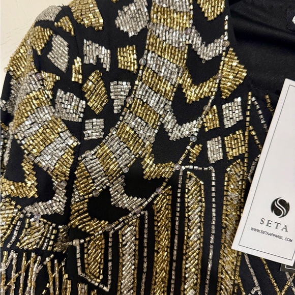 Seta Eclair Sequin Beaded Jacket Black/Gold/Silver Size S NWT - Picture 6 of 7